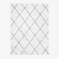 Tapis shaggy rectangle blanc à quadrillage noirs