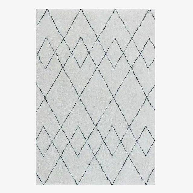 White shaggy rectangle Berber carpet with Line design A