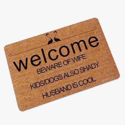 Welcome beware of wife" rectangle doormat